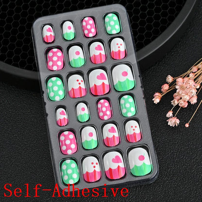 12pcs/Box Children Acrylic Fake Nails Safe Non-Toxic Adhesive Fake Nail DIY Artificial Fingernails for Girls Children's Day Gift
