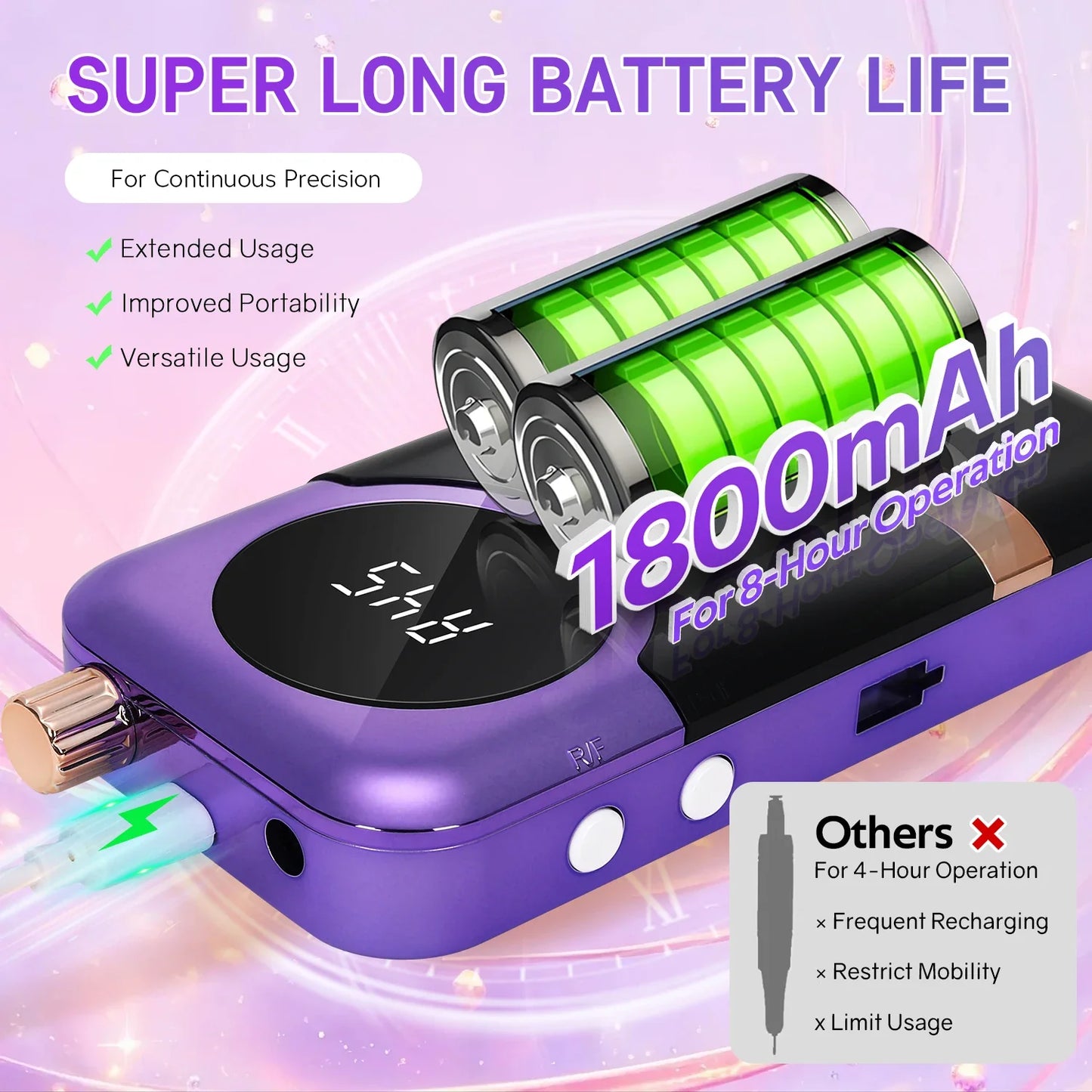 DianaBeauty 45000RPM Rechargeable Nail Drill Machine Desktop Polishing Machine Electric Nail File 1800mAh Battery Nail Tools