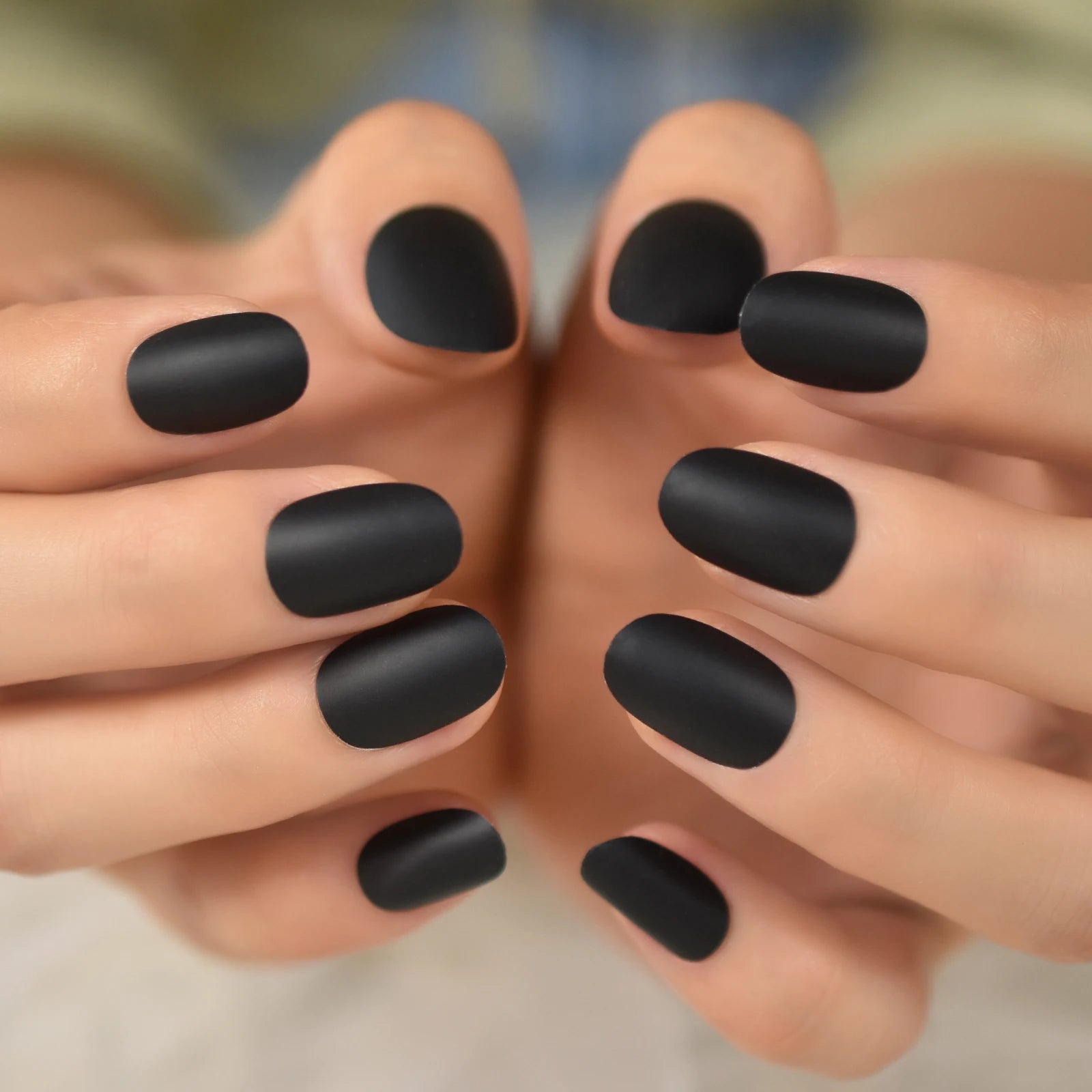 Solid Black Matte Lady For Daily Artificial Nails Short Length Oval Press On False Nails Press On Nails Square