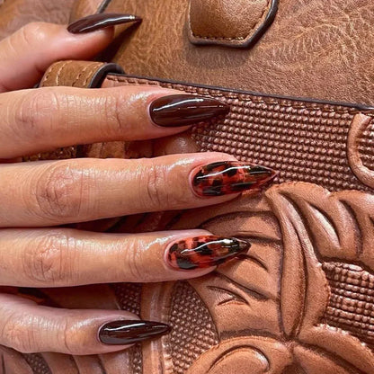24pcs French Almond Press on Nails Leopard Print False Nails 3D Bow Wearable Stick-on Nails Fake Nail Uñas Накладные Ногти 네일팁