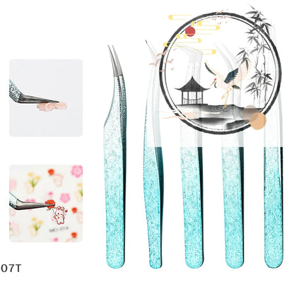 2Pcs Eyelash Tweezers Ice Flower Anti-static 3D Accurate Eyebrow Grafting False Lashes Extension Supplies Makeup Tweezer Tools