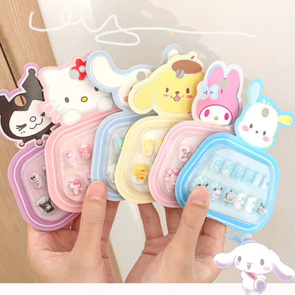 12pcs Kids 3D Stereo Sanrio Fake Nails Patch Sweet Girls Cute Cartoon Hello Kitty press on nails Kuromi Child Wearable FalseNail