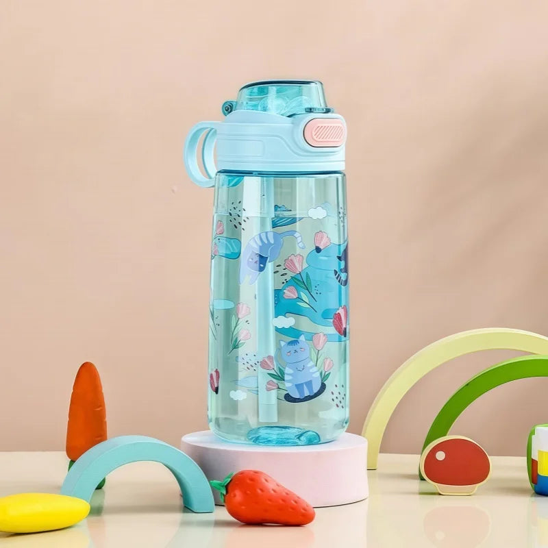 550ml Cartoon Animal Water Bottle Portable Safety Lock Cute Straw Cup Kids Leak-proof Drinking Jug For Outdoor Camping Travel