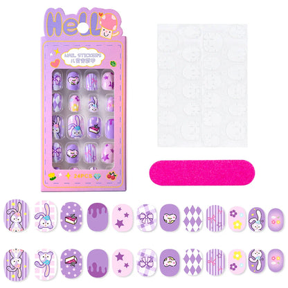 12pcs Kids 3D Stereo Sanrio Fake Nails Patch Sweet Girls Cute Cartoon Hello Kitty press on nails Kuromi Child Wearable FalseNail