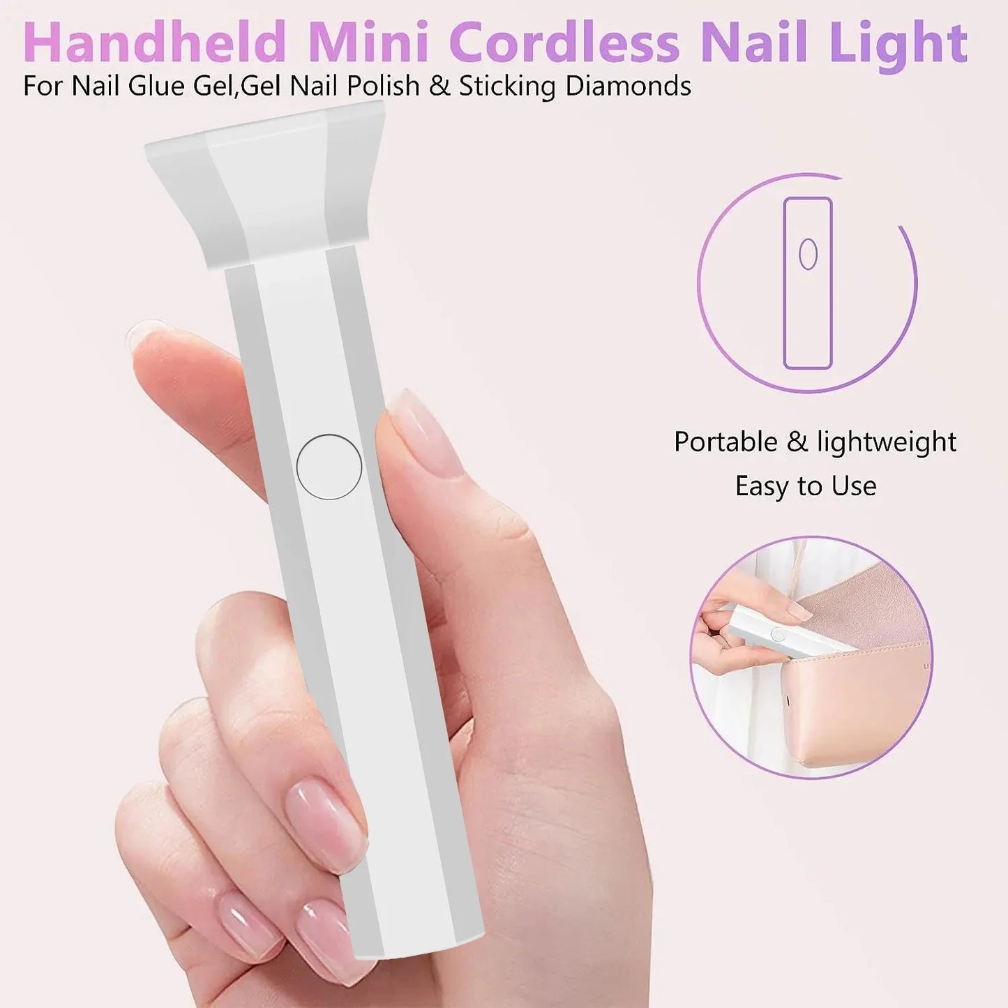 YIKOOLIN Handheld UV Light for Gel Nails  Mini UV Light for Gel Nails Cordless Rechargeable Mini Nail Lamp for Fast Curing Gel
