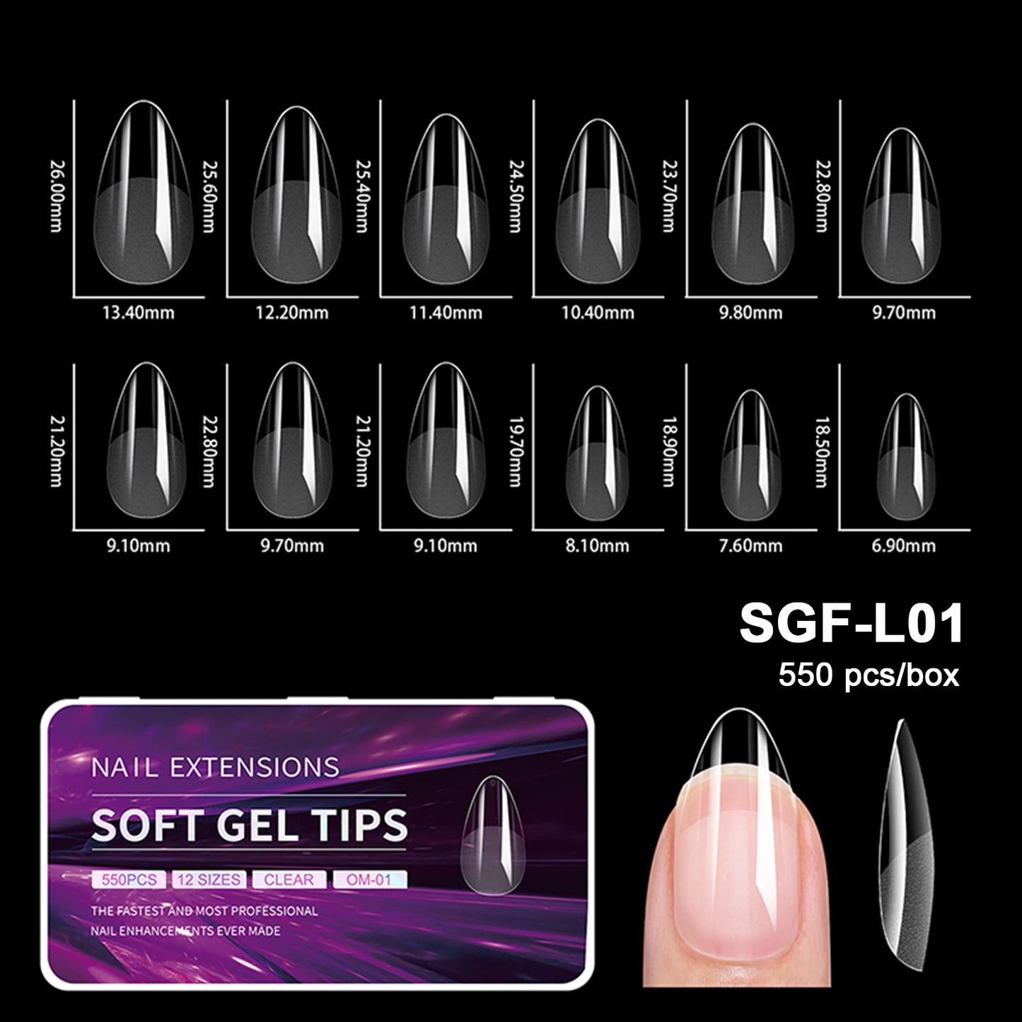 550pcs Soft Gel Nail Tips False Nails Tip Semi-matte Fingertip French Coffin Almond Capsules Full Cover Nails Extension Tools