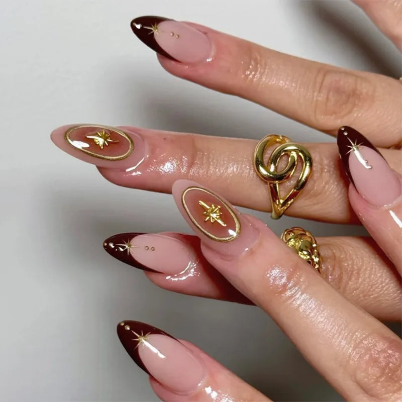 24Pcs Y2k Almond Acrylic Nails Full Cover 3D Diamond Black Nail Art Sweet Cool French Wearable Fake Nail Manicure Tips for Girls