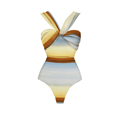 2Pcs Striped Swimsuit With Long Skirt Sexy Women Bikini Push Up Swimwear Halter Biquini Female Bathing Suit Slimming Beachwear