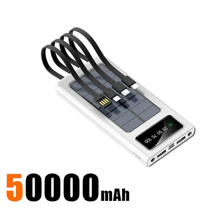 Xiaomi 200000mAh Solar Power Bank Large Capacity Mobile Power Fast Charging Battery With Dual USB 4 Cables For iPhone Samsung