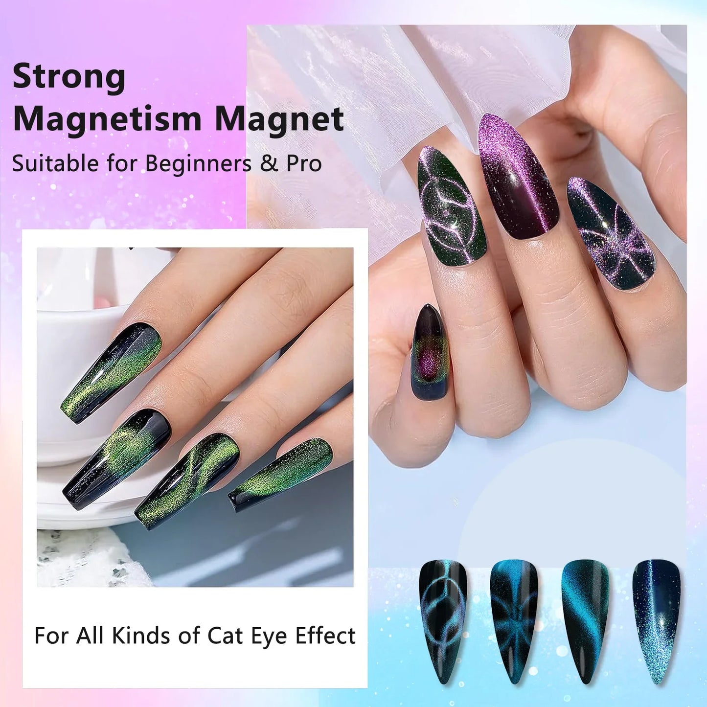 3 in 1 Nail Magnet Tool Strong Cat Eye Magnet for Nails Gel Polish,3 in 1 Cateye Magnetic Tool for Nail Art
