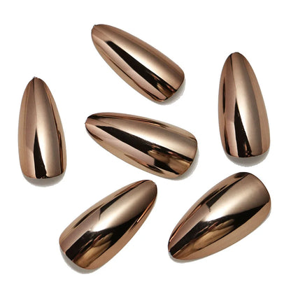 24pc/set Medium almond fake nails metallic mirror red black purple blue golden tips faux ongles y2k press on acylic false nail