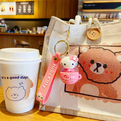 Teacup Key Chain Women Cute Cartoon Hello Kitty Keychain Girl Schoolbag Shoulder Bag Car Keyring Kid Kawaii Gift Festival gifts