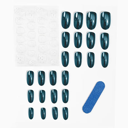 24pc/set Medium almond fake nails metallic mirror red black purple blue golden tips faux ongles y2k press on acylic false nail