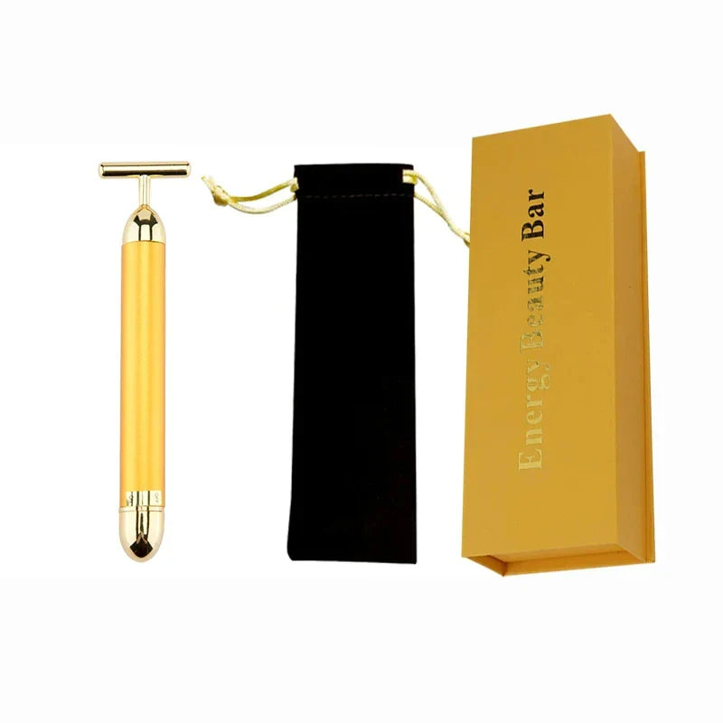 24K Gold T Beauty Roller Energy Roller Electric Face-lifting Facial Massage Beauty Tools Waterproof Vibrating Face Care Stick