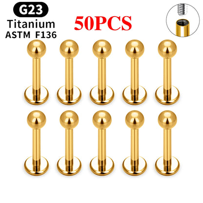 10/50PCS G23 Ttianium Piercing Labret Lip Stud Ring CZ 16G Internal Thread Stud Earring Ear Tragus Cartilage Helix Daith Jewelry