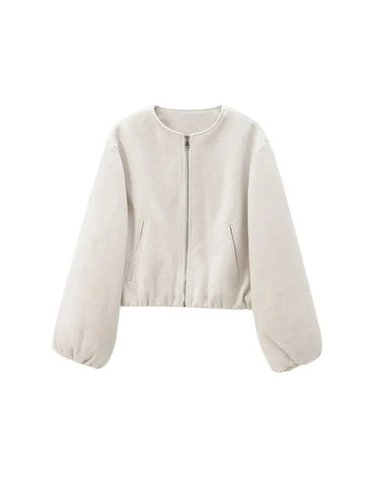 Oversized Soft Bomber Jacket for Women, Long Sleeve Coat, Front Zipper, Female Outerwear, Chic Tops, Fashion