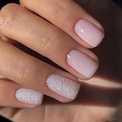 Glossy Press on Nails Set Short Oval Shiny Gradient French Nail Art Design Reusable Full Cover Fake Nails with Glue for Girls