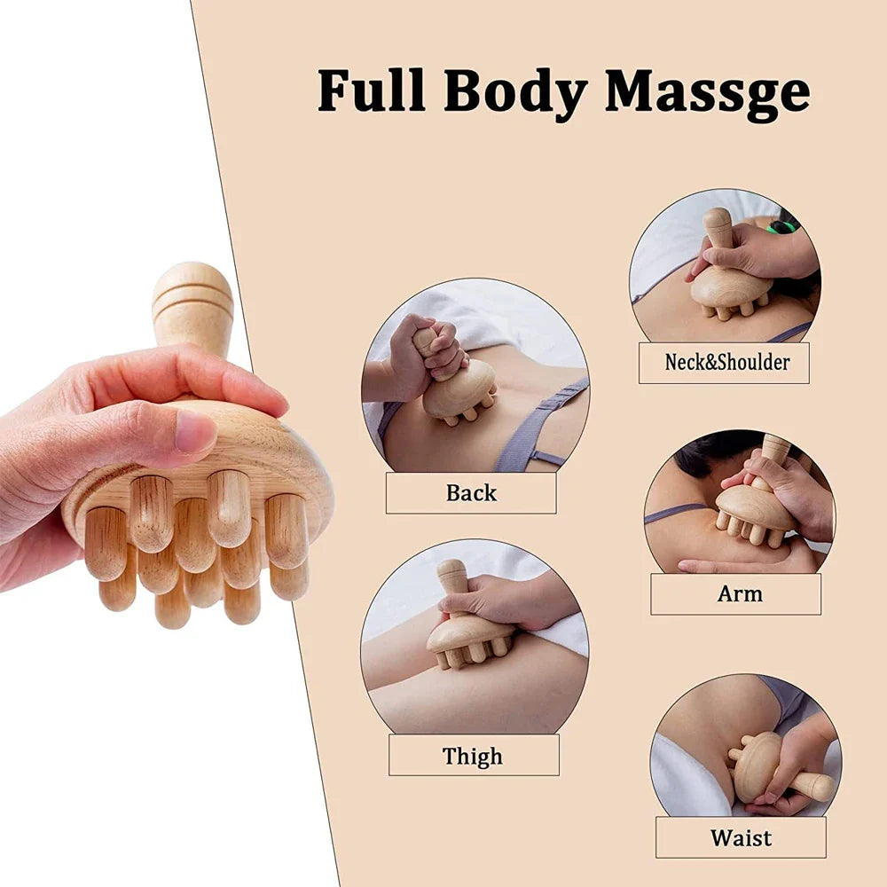Wooden Mushroom Shape Massage,Manual Wood Therapy Massage Tool,Anti Cellulite,Maderoterapia,Lymphatic Drainage,for Full Body Use