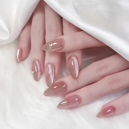24pcs/Box Long Coffin False Nails Art Rose with Glue Wearable Nude Pink White Color Jelly Nails Tips Full Cover Press on Nails
