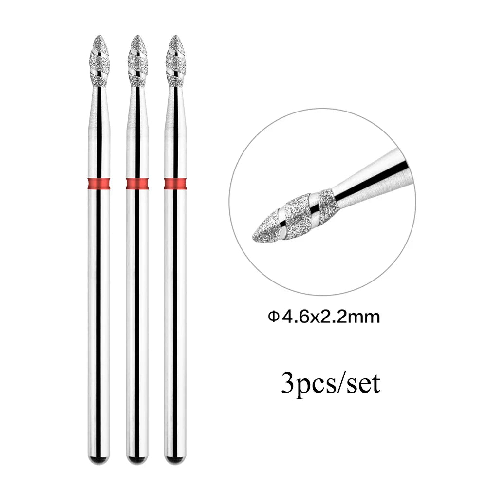 TP 3pcs/set Flame Diamond Nail Drill Bits 3/32'' Russian Electric File Bits Milling Cutter for Manicure Cuticle Remove Nail Tool