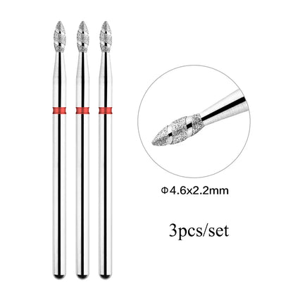 TP 3pcs/set Flame Diamond Nail Drill Bits 3/32'' Russian Electric File Bits Milling Cutter for Manicure Cuticle Remove Nail Tool
