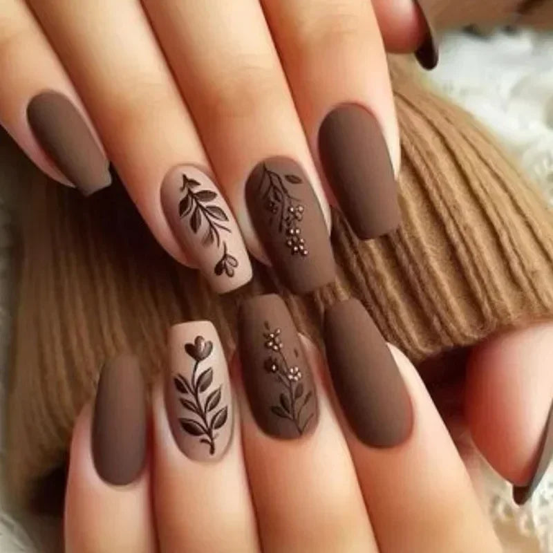 24Pcs Ladder-shaped Ballet False Nails with Glue Stripe Floral Nail Art Ombre French Press on Acrylic Nail Tips for Spice Girls