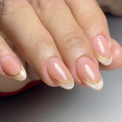 24Pcs Simple Glitter Almond False Nails with Glue Ballerina Nail Design Sweet Cool French Detachable Press on Nail Manicure Tips