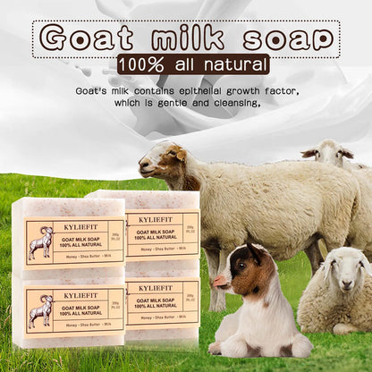 KYLIEFIT Goat Milk Brightening Soap Bar, Remove Spots, Natural, Lightening, Cleaning, Moisturize, With Honey, Shea Butter, 200g