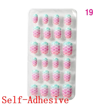 12pcs/Box Children Acrylic Fake Nails Safe Non-Toxic Adhesive Fake Nail DIY Artificial Fingernails for Girls Children's Day Gift