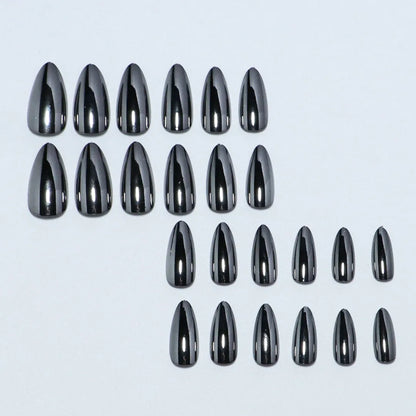 24pc/set Medium almond fake nails metallic mirror red black purple blue golden tips faux ongles y2k press on acylic false nail