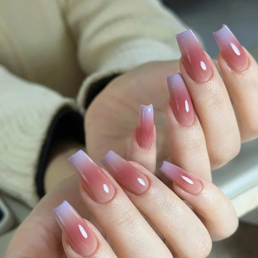 Long Coffin Press on Nails Nude Color Ballerina Fake Nails Light Pink Charms Manicure Women Girls Full Cover False Nails Tips