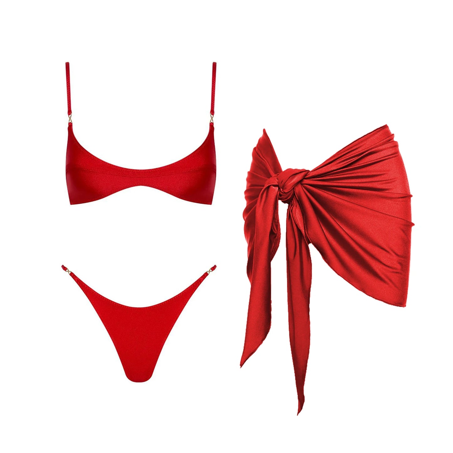 2Pcs Deep V Swimsuit With Long Skirt Women Sexy Swimwear Female Bikini Cut Out Biquini Swim Suit Shiny Button Bodysuit Beachwear