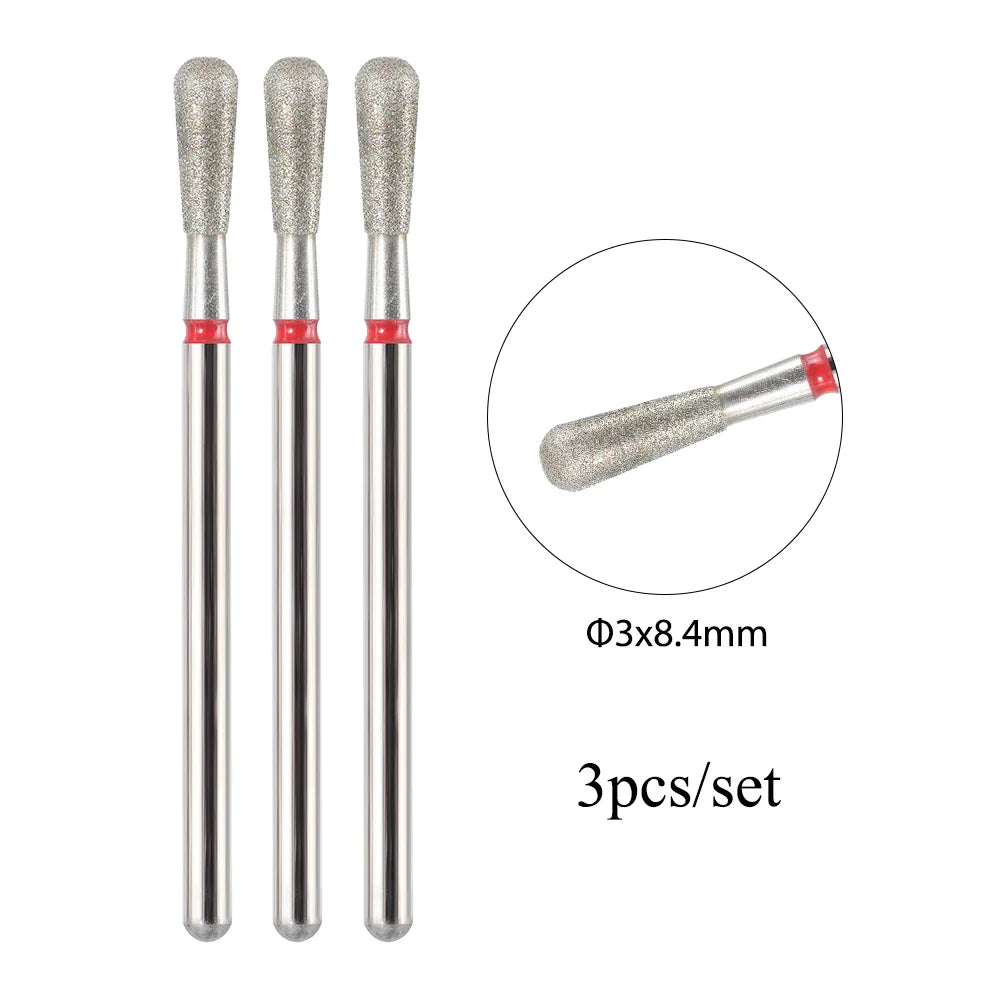 TP 3pcs/set Flame Diamond Nail Drill Bits 3/32'' Russian Electric File Bits Milling Cutter for Manicure Cuticle Remove Nail Tool