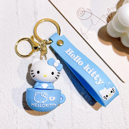 Teacup Key Chain Women Cute Cartoon Hello Kitty Keychain Girl Schoolbag Shoulder Bag Car Keyring Kid Kawaii Gift Festival gifts