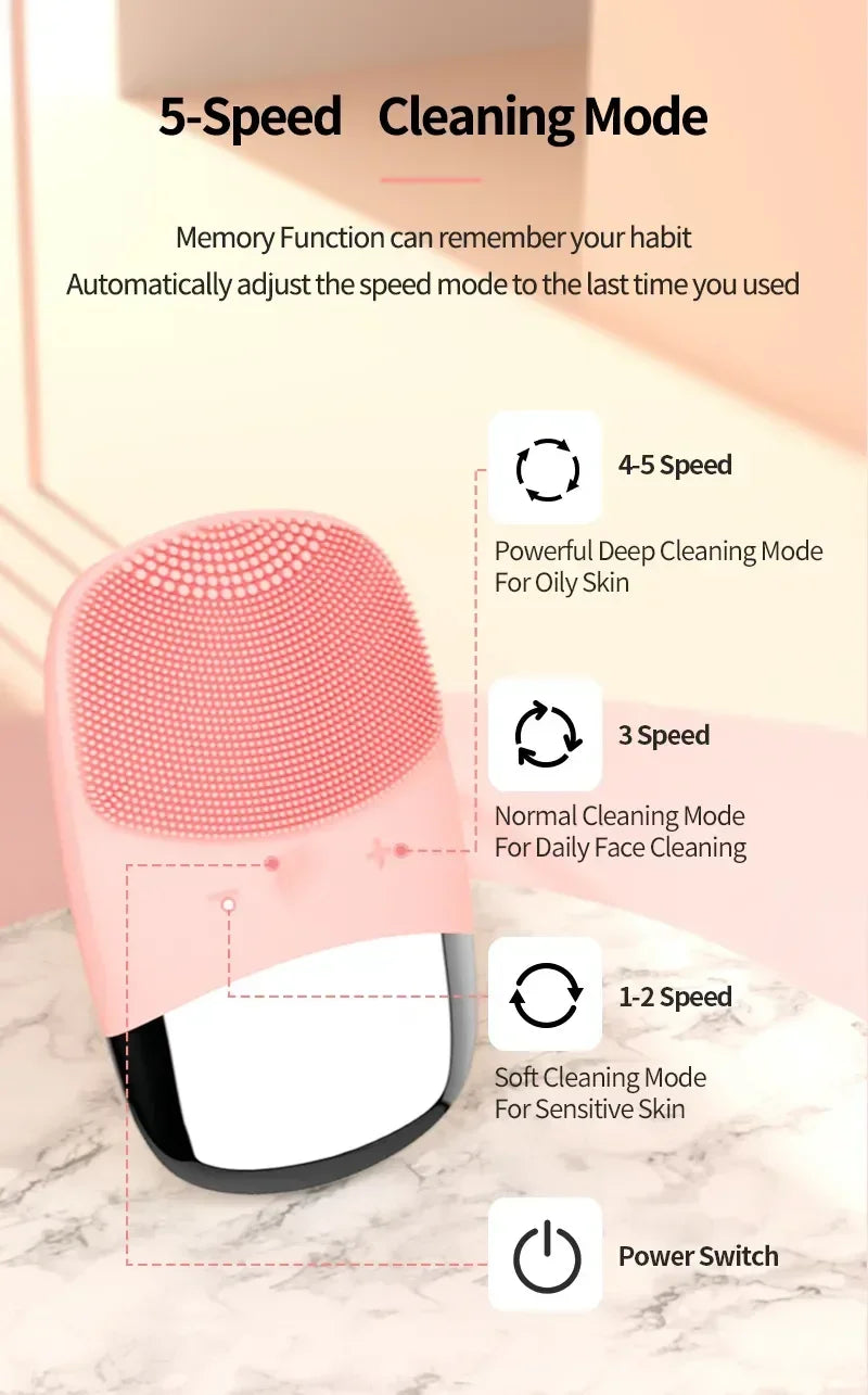 Electric Facial Cleansing Brush silicone IPX7 face massager facial cleanser sonic vibration cleaner deep hole face brush machine