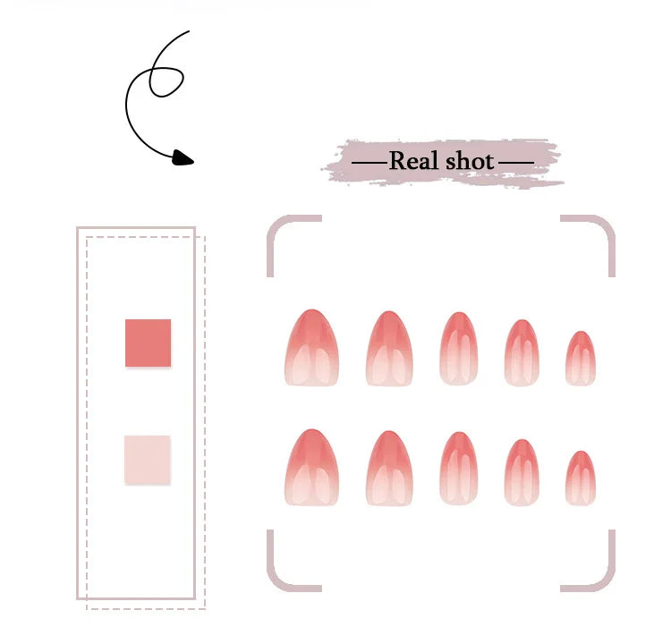 Pink Gradient French Wearable Nail Art Fashion Simple Short Fake Nails Detachable Finished False Nails Press on Nails with Glue