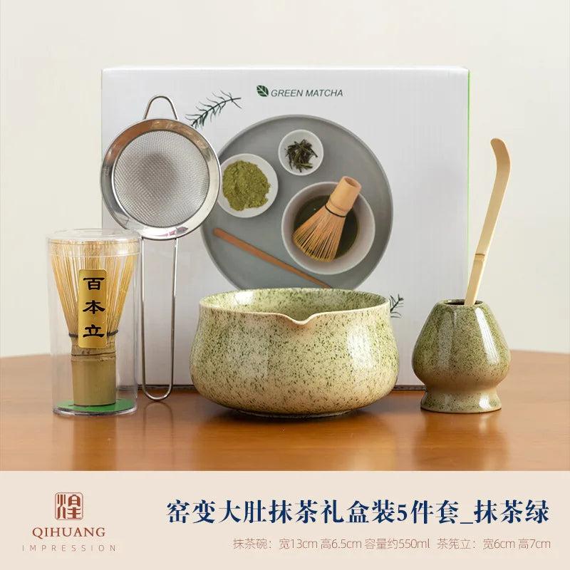 Song Dynasty Matcha Set With Gift Box 5pcs Large Capacity Ceramic Chawan Whisk Brush Complete Matcha Kit Traditional Gift