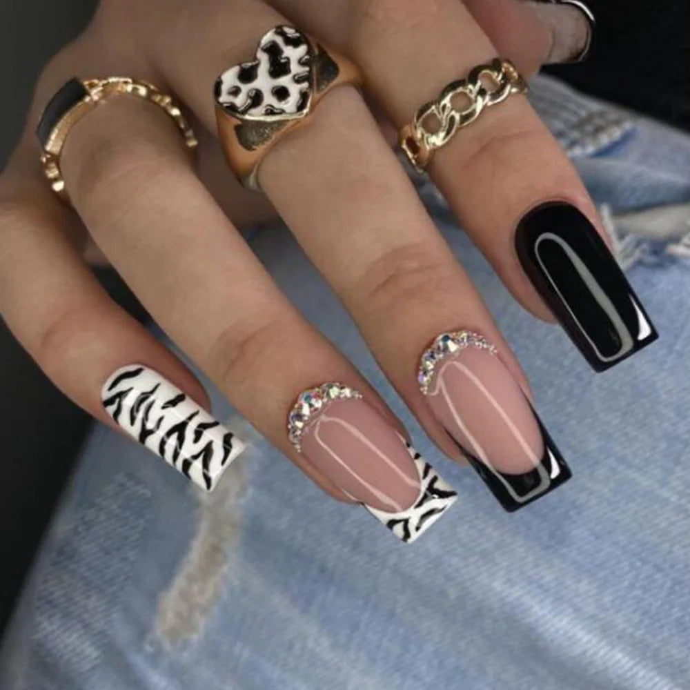 24pcs/set short medium fake nails shinny sparkling glitter square ballet nail tips starry star cat eyes press on false nail art