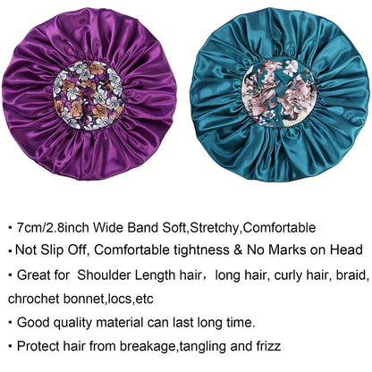 Women's Fashion Bonnet Flower Printed Hair Hat with Wide Edge Elastic Silk Smooth Satin Face for Daily Home Sleep Hat