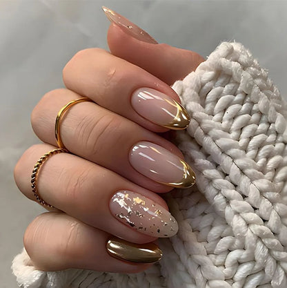 24pcs French Simple Fake Nails Ins White Edge Nude Color False Nail Tips Almond Stick on Nail Patch for Girl Lady Manicure Tools