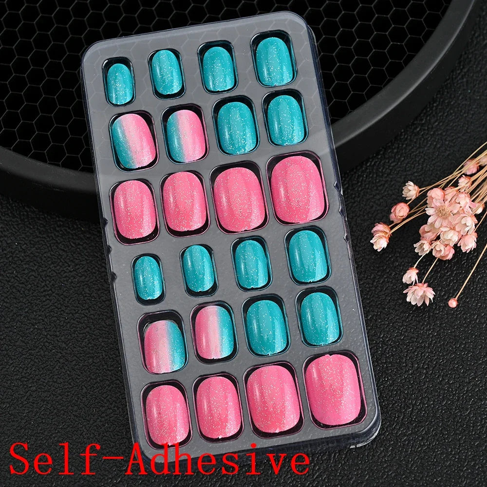 12pcs/Box Children Acrylic Fake Nails Safe Non-Toxic Adhesive Fake Nail DIY Artificial Fingernails for Girls Children's Day Gift