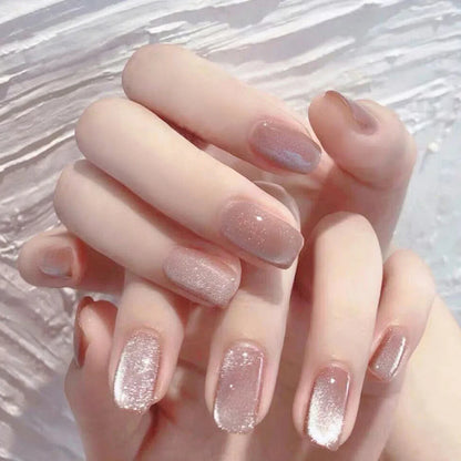 24pcs Round Fake Nails Cat Eye Glitter Press on Nail Full Cover Wearable Artificial Nail Tips for Girls Gifts Free Shipping