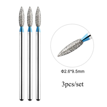 TP 3pcs/set Flame Diamond Nail Drill Bits 3/32'' Russian Electric File Bits Milling Cutter for Manicure Cuticle Remove Nail Tool