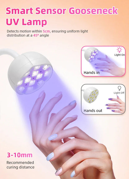 36W Rechargeable UV LED Nail Lamp Cordless 12LEDS Nail Dryer 360° Bendable Fast Drying Nail Manicure Polish Glue Gel Curing Lamp