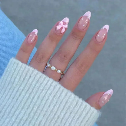 24Pcs Stiletto Press on Nails Glitter Almond False Nails French Tip Fake Nails with Glue Detachable Full Cover Acrylic Nail Tips