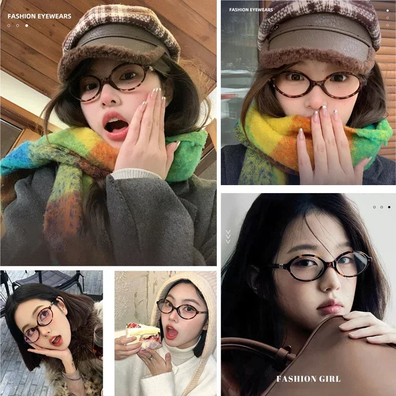 BLMUSA Retro Anti Blue Ray Photochromic Myopia Glasses Women Oval Small Frames Prescription Glasses Pop Classic Reading Glasses