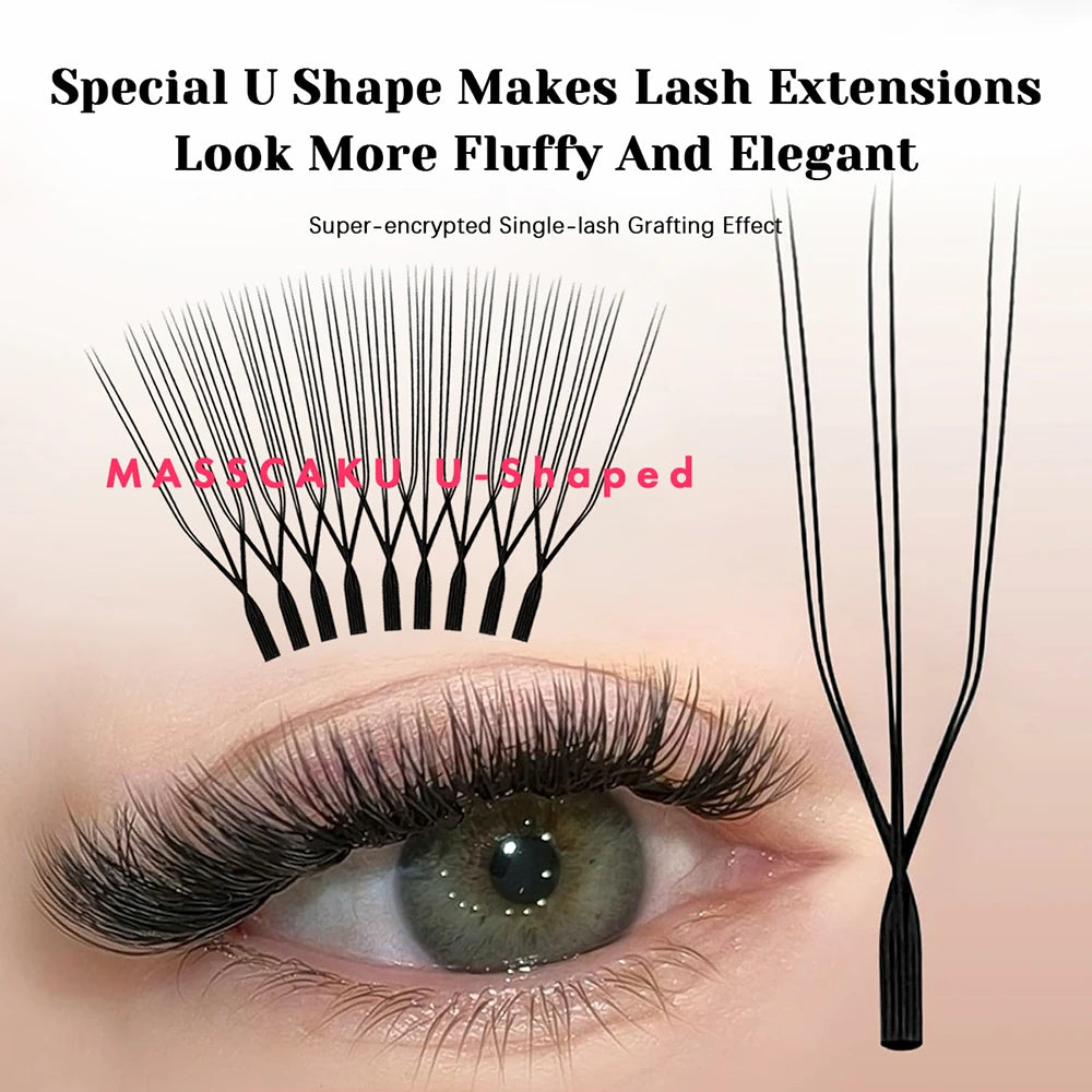 MASSCAKU U Shaped 4D 5D Eyelash Extensions 0.07mm Thickness Rapid Grafting Lightweight Durable Flat Root Lashes Makeup Products