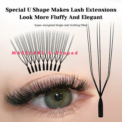 MASSCAKU U Shaped 4D 5D Eyelash Extensions 0.07mm Thickness Rapid Grafting Lightweight Durable Flat Root Lashes Makeup Products