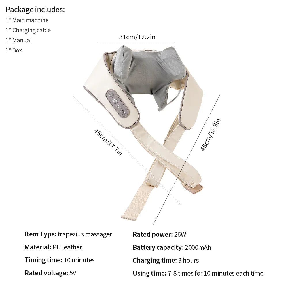Foreverlily 26W Brushless Motor Neck And Shoulder Massager Wireless Shoulder And Back Kneading Massage Shawl Neck masajeador