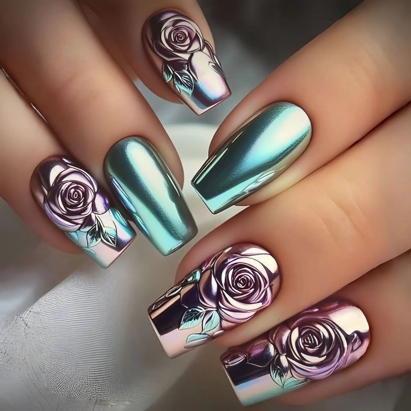 Medium Square Almond Shaped Wearable Fake Nails Autumn Winter Black Golden Purple Green Butterfly Flower tips press on nails